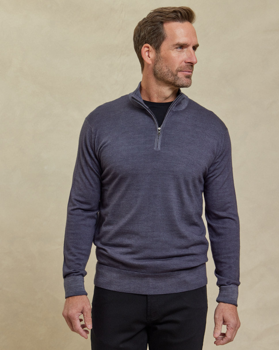 The Archer - LS Lightweight MERINOmax 1/4 Zip Sweater - Steel